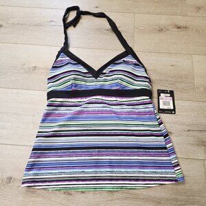 Nike Women's V-neck Tankini Swimsuit Top Striped Purple Blue Sz 6